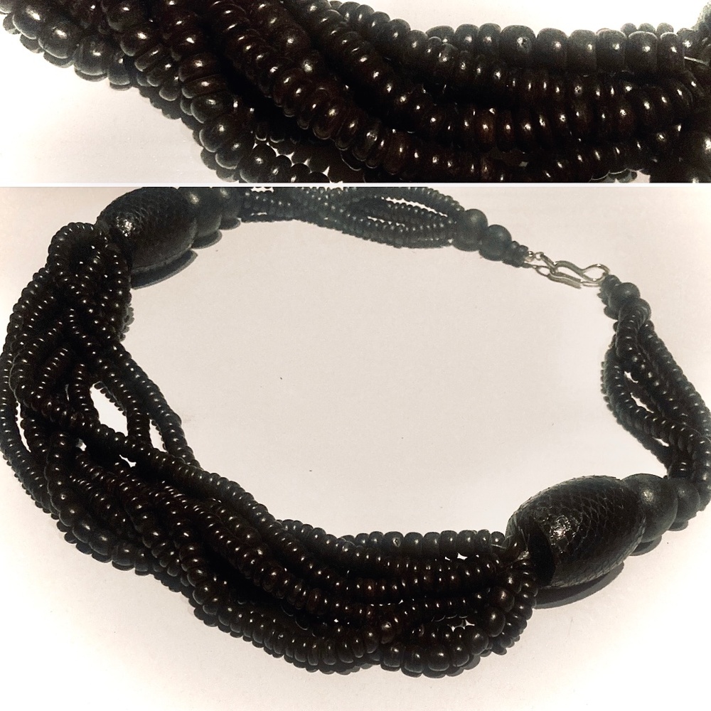 Black Chunky Multi-Strand Beaded Necklace